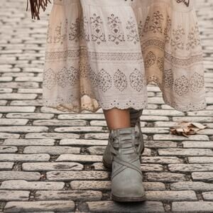 FREEBIRD By Steven Cream Distressed Strappy Stair Booties Women's Size 8 $335